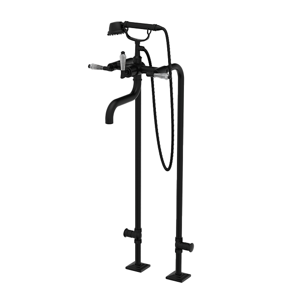 Santec - Edo Crystal Floor Mount Tub Filler With Hand Shower And Shut-Off Valves (Pair)