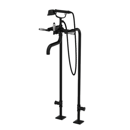 Santec - Edo Crystal Floor Mount Tub Filler With Hand Shower And Shut-Off Valves (Pair)
