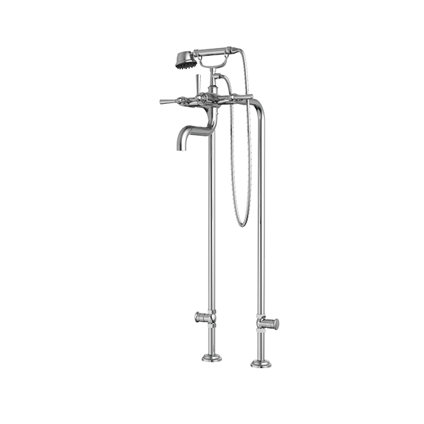 Santec - Hana Floor Mount Tub Filler With Hand Shower And Shut-Off Valves (Pair)
