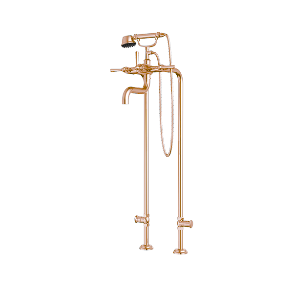 Santec - Hana Floor Mount Tub Filler With Hand Shower And Shut-Off Valves (Pair)