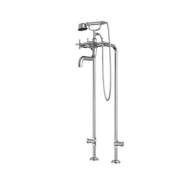 Santec - Hana Floor Mount Tub Filler With Hand Shower And Shut-Off Valves (Pair)