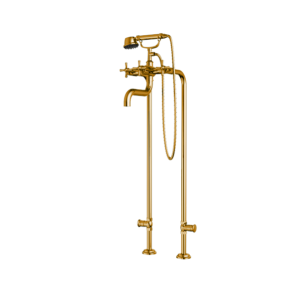 Santec - Hana Floor Mount Tub Filler With Hand Shower And Shut-Off Valves (Pair)