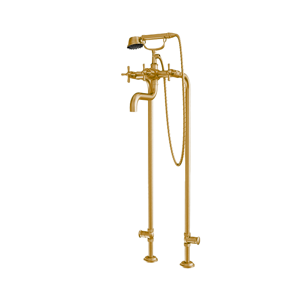 Santec - Hana Floor Mount Tub Filler With Hand Shower And Shut-Off Valves (Pair)