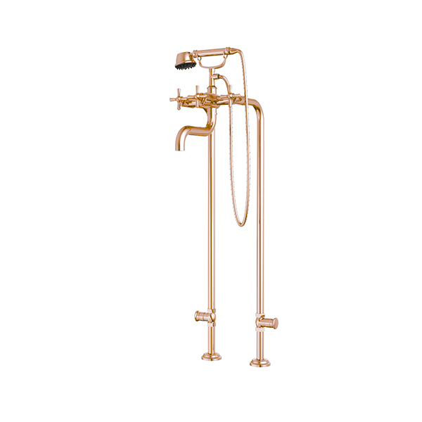 Santec - Hana Floor Mount Tub Filler With Hand Shower And Shut-Off Valves (Pair)