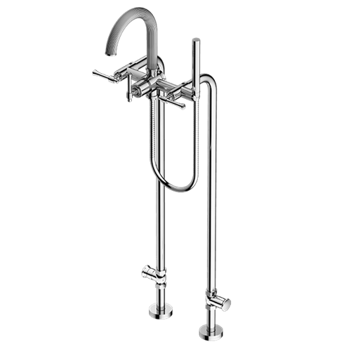 Santec - Athena II Floor Mount Tub Filler With Hand Shower And Shut-Off Valves (Pair)
