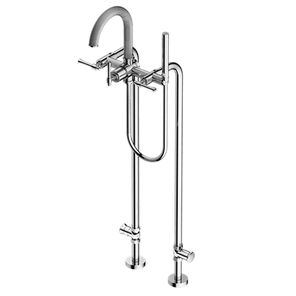 Santec - Athena II Floor Mount Tub Filler With Hand Shower And Shut-Off Valves (Pair)