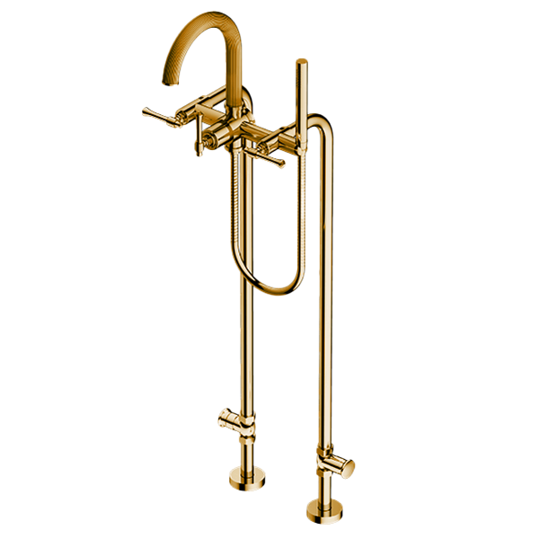 Santec - Athena II Floor Mount Tub Filler With Hand Shower And Shut-Off Valves (Pair)