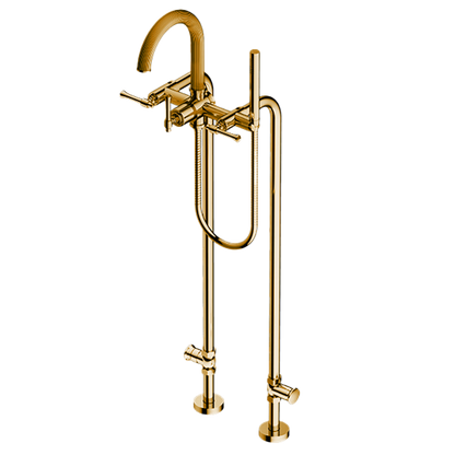 Santec - Athena II Floor Mount Tub Filler With Hand Shower And Shut-Off Valves (Pair)