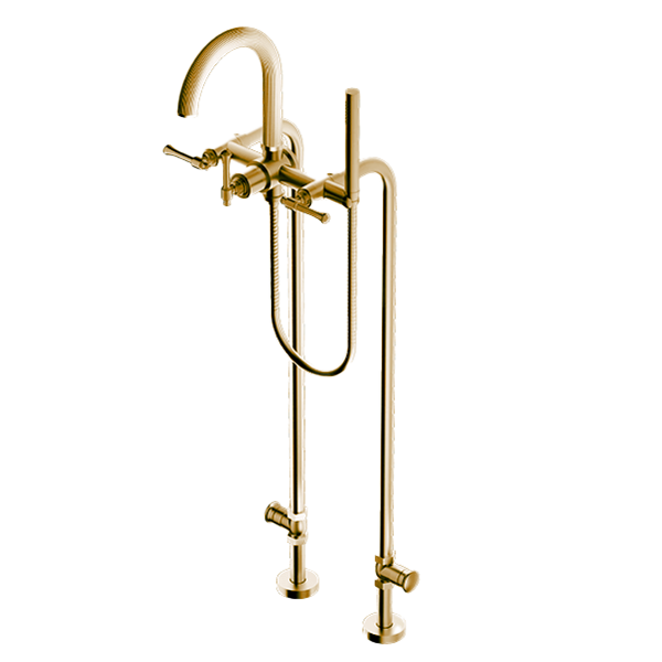 Santec - Athena II Floor Mount Tub Filler With Hand Shower And Shut-Off Valves (Pair)