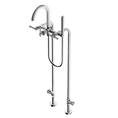 Santec - Athena II Floor Mount Tub Filler With Hand Shower And Shut-Off Valves (Pair)