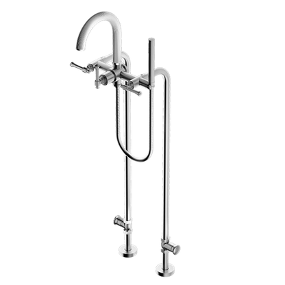 Santec - Athena II Floor Mount Tub Filler With Hand Shower And Shut-Off Valves (Pair)