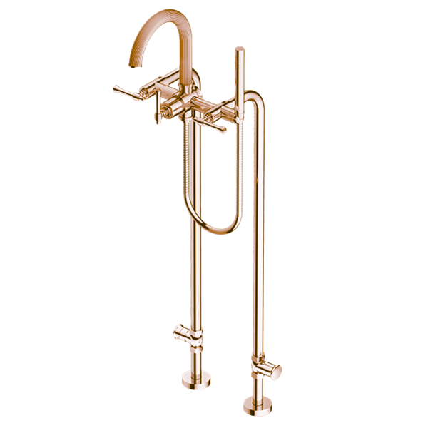 Santec - Athena II Floor Mount Tub Filler With Hand Shower And Shut-Off Valves (Pair)