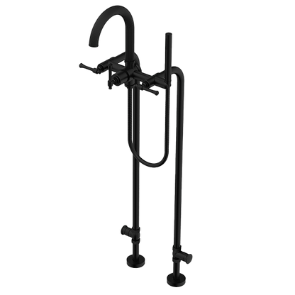 Santec - Athena II Floor Mount Tub Filler With Hand Shower And Shut-Off Valves (Pair)