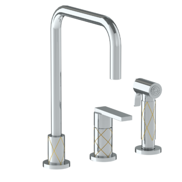 Watermark - Lily Deck Mounted 3 Hole Square Top Kitchen Set -  Includes Side Spray