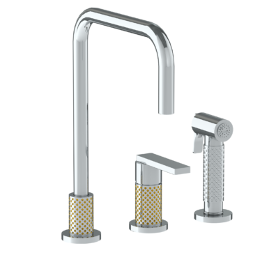 Watermark - Lily Deck Mounted 3 Hole Square Top Kitchen Set -  Includes Side Spray