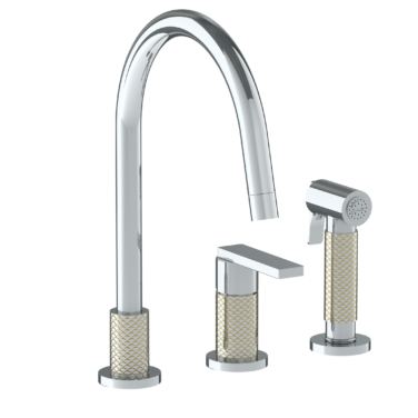 Watermark - Lily Deck Mounted 3 Hole Gooseneck Kitchen Set -  Includes Side Spray