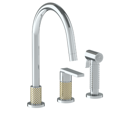 Watermark - Lily Deck Mounted 3 Hole Gooseneck Kitchen Set -  Includes Side Spray