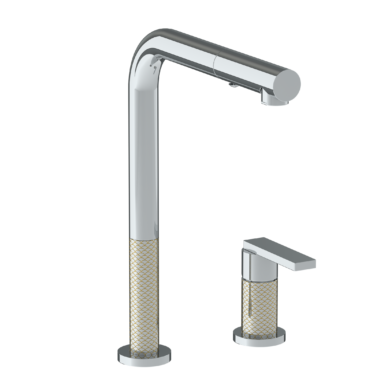 Watermark - Lily Deck Mounted 2 Hole Square Top Kitchen Faucet with Pull Out Spray