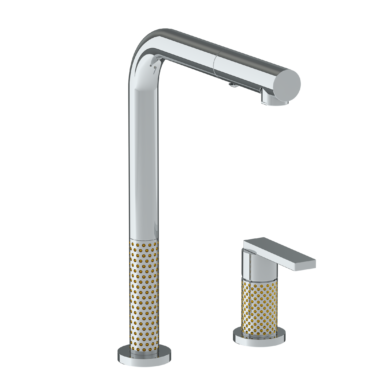 Watermark - Lily Deck Mounted 2 Hole Square Top Kitchen Faucet with Pull Out Spray