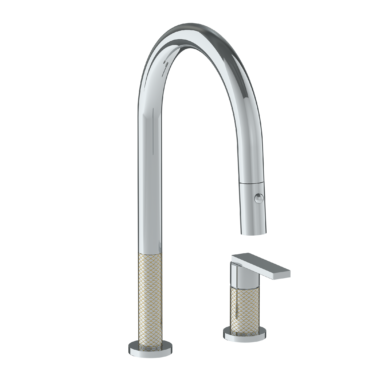 Watermark - Lily Deck Mounted 2 Hole Gooseneck Kitchen Faucet with Pull Down Spray