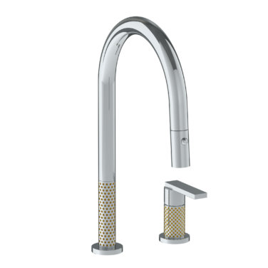 Watermark - Lily Deck Mounted 2 Hole Gooseneck Kitchen Faucet with Pull Down Spray