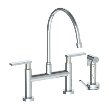 Watermark - Lily Deck Mounted Bridge Extended Gooseneck Kitchen Faucet with Independent Side Spray