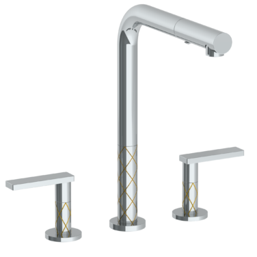 Watermark - Lily Deck Mounted 3 Hole Square Top Kitchen Faucet with Pull Out Spray