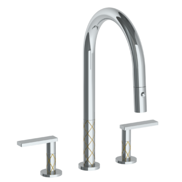 Watermark - Lily Deck Mounted 3 Hole Gooseneck Kitchen Faucet with Pull Down Spray