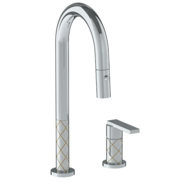 Watermark - Lily Deck Mounted 2 Hole Gooseneck Prep Faucet with Pull Down Spray