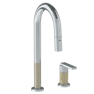 Watermark - Lily Deck Mounted 2 Hole Gooseneck Prep Faucet with Pull Down Spray