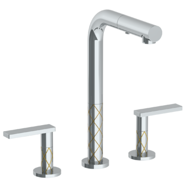 Watermark - Lily Deck Mounted 3 Hole Square Top Prep Faucet with Pull Out Spray