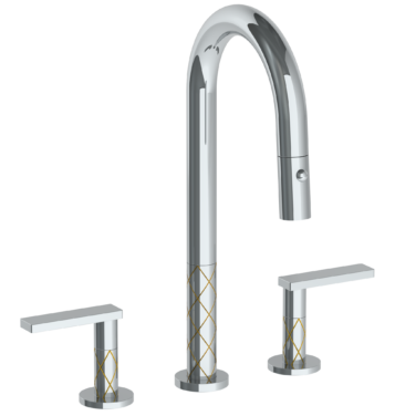 Watermark - Lily Deck Mounted 3 Hole Gooseneck Prep Faucet with Pull Down Spray
