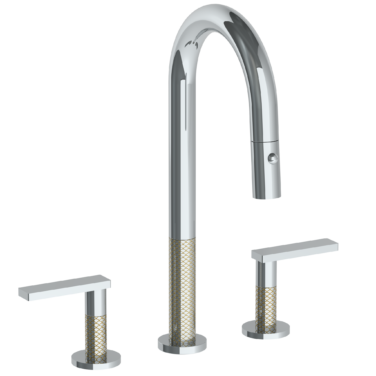 Watermark - Lily Deck Mounted 3 Hole Gooseneck Prep Faucet with Pull Down Spray