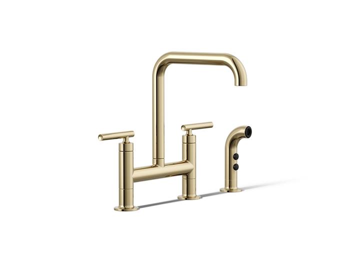 Kohler - Purist Two-Hole Bridge Kitchen Sink Faucet With Side Sprayer