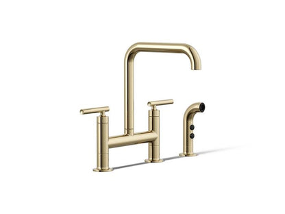 Kohler - Purist Two-Hole Bridge Kitchen Sink Faucet With Side Sprayer