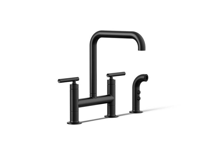 Kohler - Purist Two-Hole Bridge Kitchen Sink Faucet With Side Sprayer