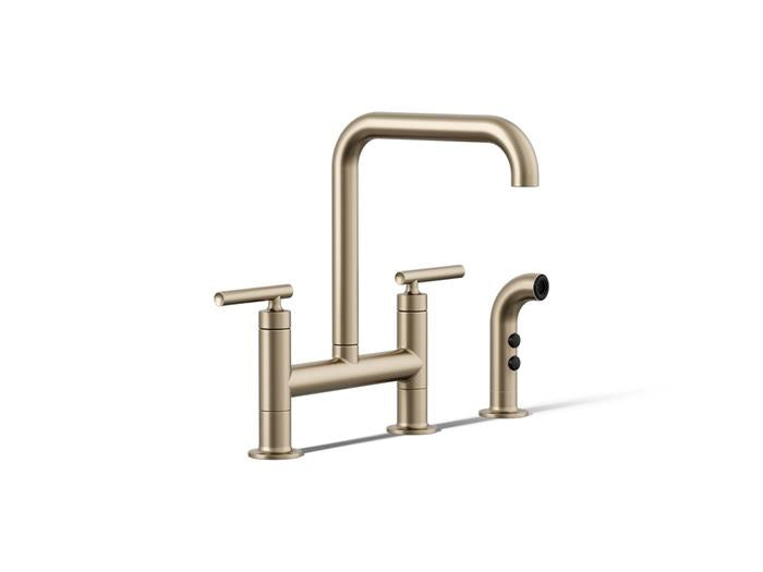 Kohler - Purist Two-Hole Bridge Kitchen Sink Faucet With Side Sprayer