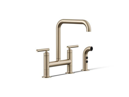 Kohler - Purist Two-Hole Bridge Kitchen Sink Faucet With Side Sprayer