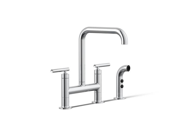 Kohler - Purist Two-Hole Bridge Kitchen Sink Faucet With Side Sprayer