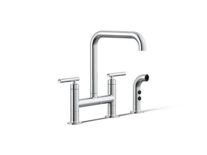 Kohler - Purist Two-Hole Bridge Kitchen Sink Faucet With Side Sprayer