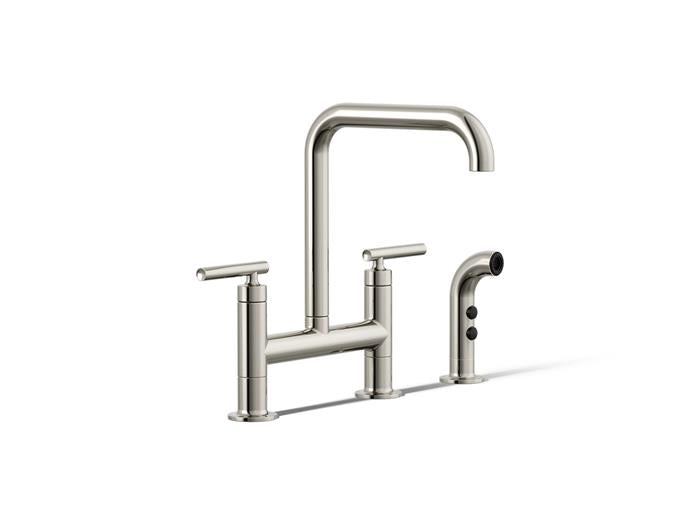 Kohler - Purist Two-Hole Bridge Kitchen Sink Faucet With Side Sprayer