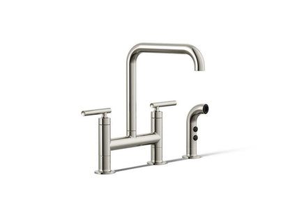 Kohler - Purist Two-Hole Bridge Kitchen Sink Faucet With Side Sprayer