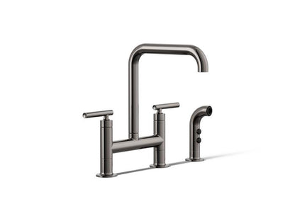 Kohler - Purist Two-Hole Bridge Kitchen Sink Faucet With Side Sprayer