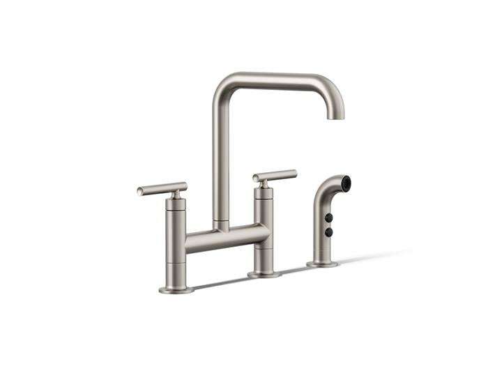 Kohler - Purist Two-Hole Bridge Kitchen Sink Faucet With Side Sprayer