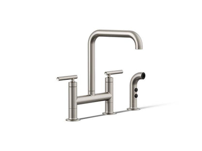 Kohler - Purist Two-Hole Bridge Kitchen Sink Faucet With Side Sprayer