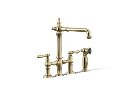 Kohler - Artifacts Three-Hole Bridge Kitchen Sink Faucet With Side Sprayer