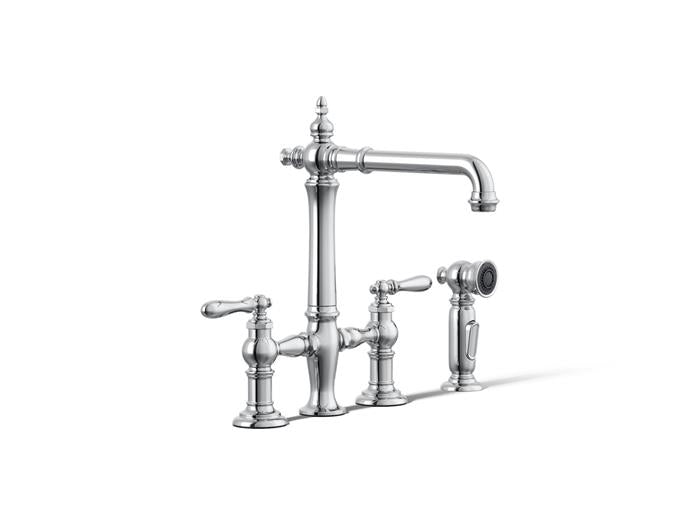 Kohler - Artifacts Three-Hole Bridge Kitchen Sink Faucet With Side Sprayer