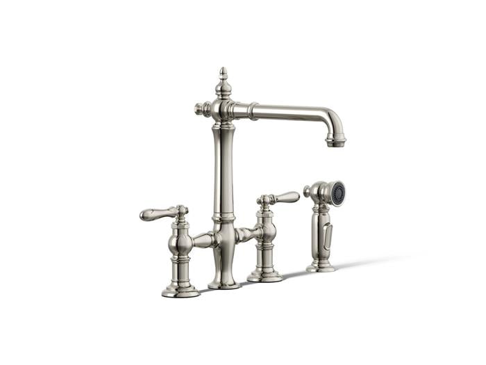 Kohler - Artifacts Three-Hole Bridge Kitchen Sink Faucet With Side Sprayer