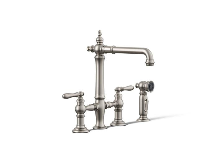 Kohler - Artifacts Three-Hole Bridge Kitchen Sink Faucet With Side Sprayer