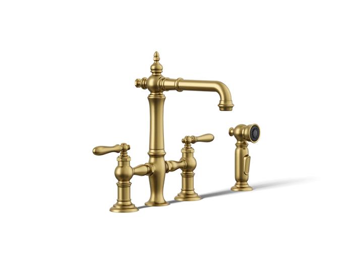 Kohler - Artifacts Three-Hole Bridge Bar Sink Faucet With Side Sprayer